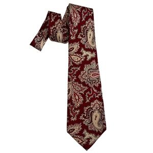 Vintage Polo Ralph Lauren 100% Silk Necktie 4"x58" Red Burgandy Cream‎ Paisley